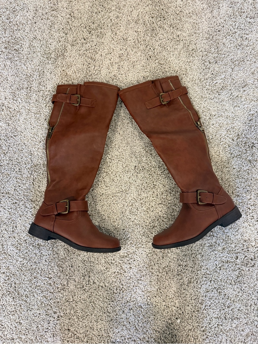 Women's Tall Riding Boots in Brown - Classic Buckle Detail